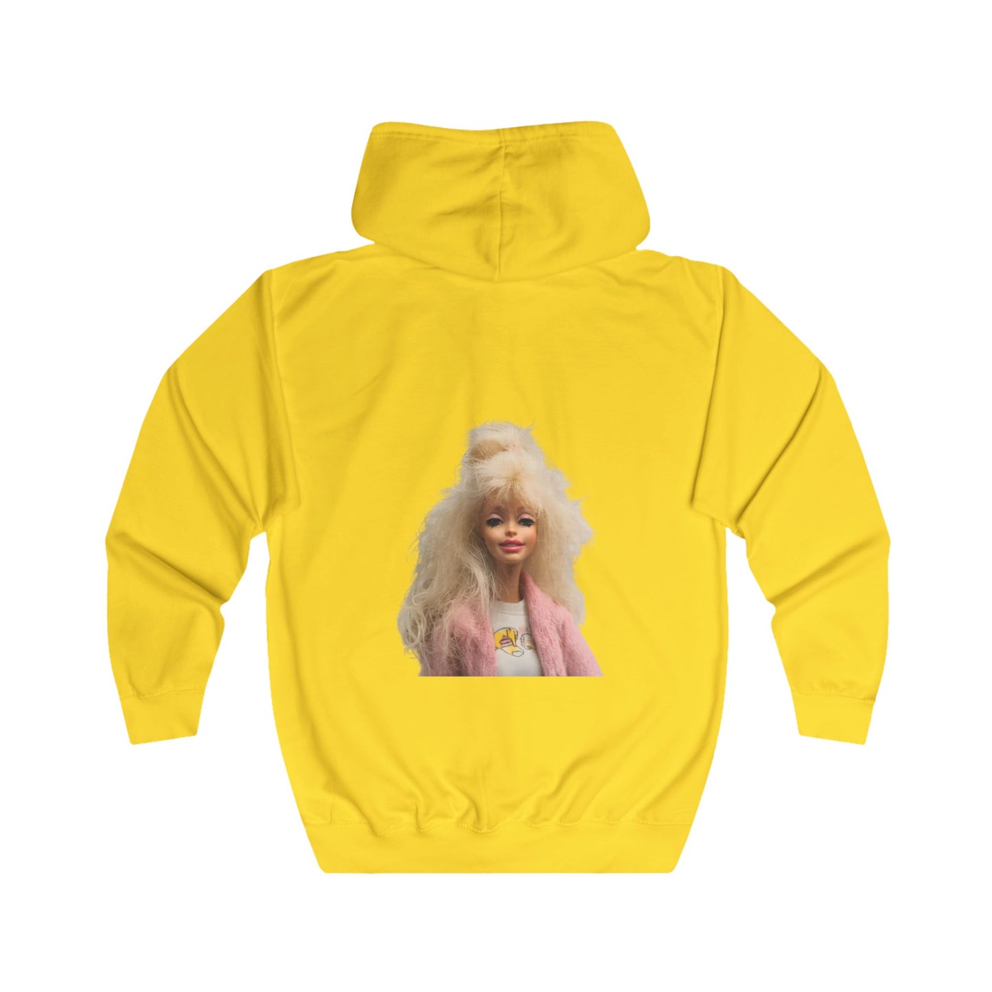 Retro Barbie Zip Hoodie mit 80er Big Hair Puppe – Ironisches Kult-Motiv für Fashion-Fans & Nostalgie-Liebhaber