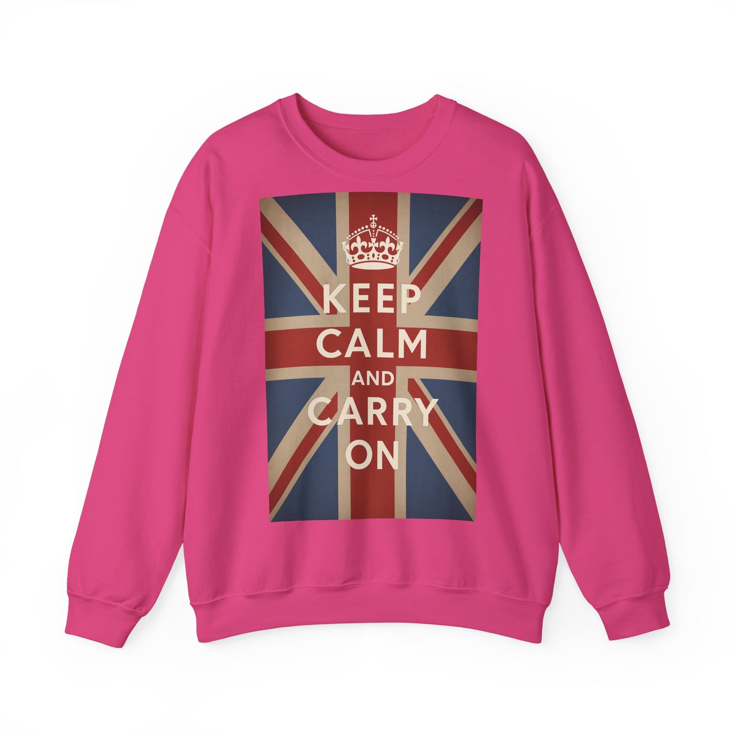 True Insights Sweatshirt Keep Calm and Carry On Union Jack Krone Vintage Pullover in Pink für UK Fans