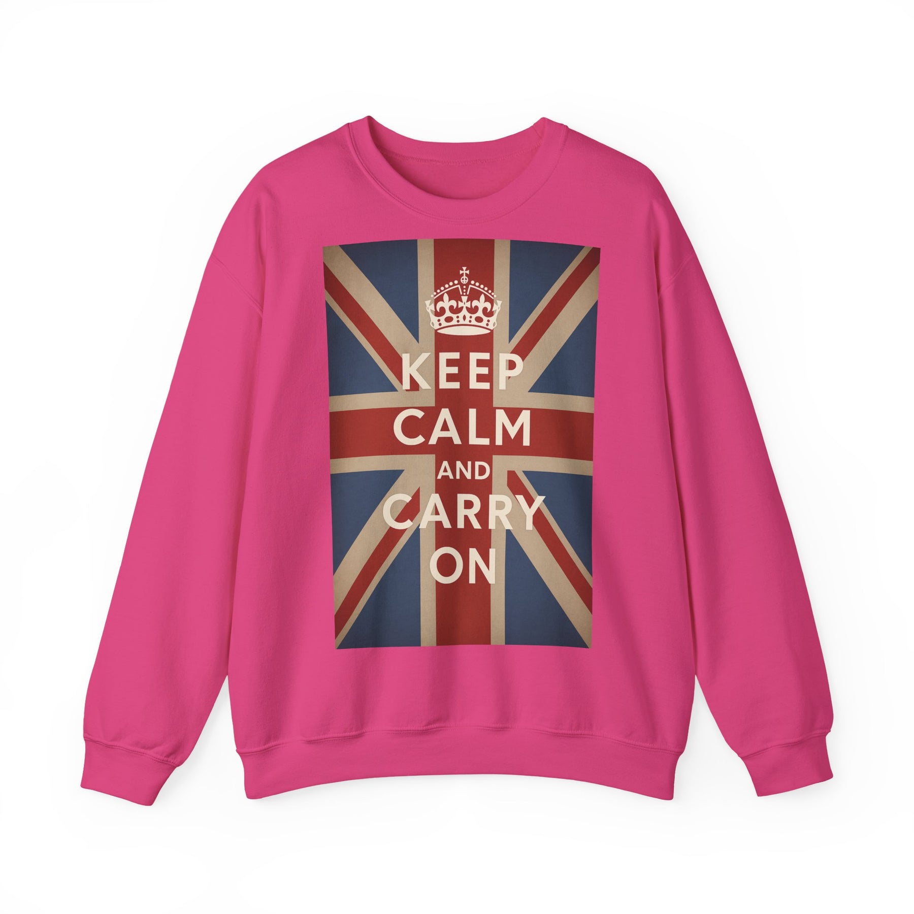 True Insights Sweatshirt Keep Calm and Carry On Union Jack Krone Vintage Pullover in Pink für UK Fans