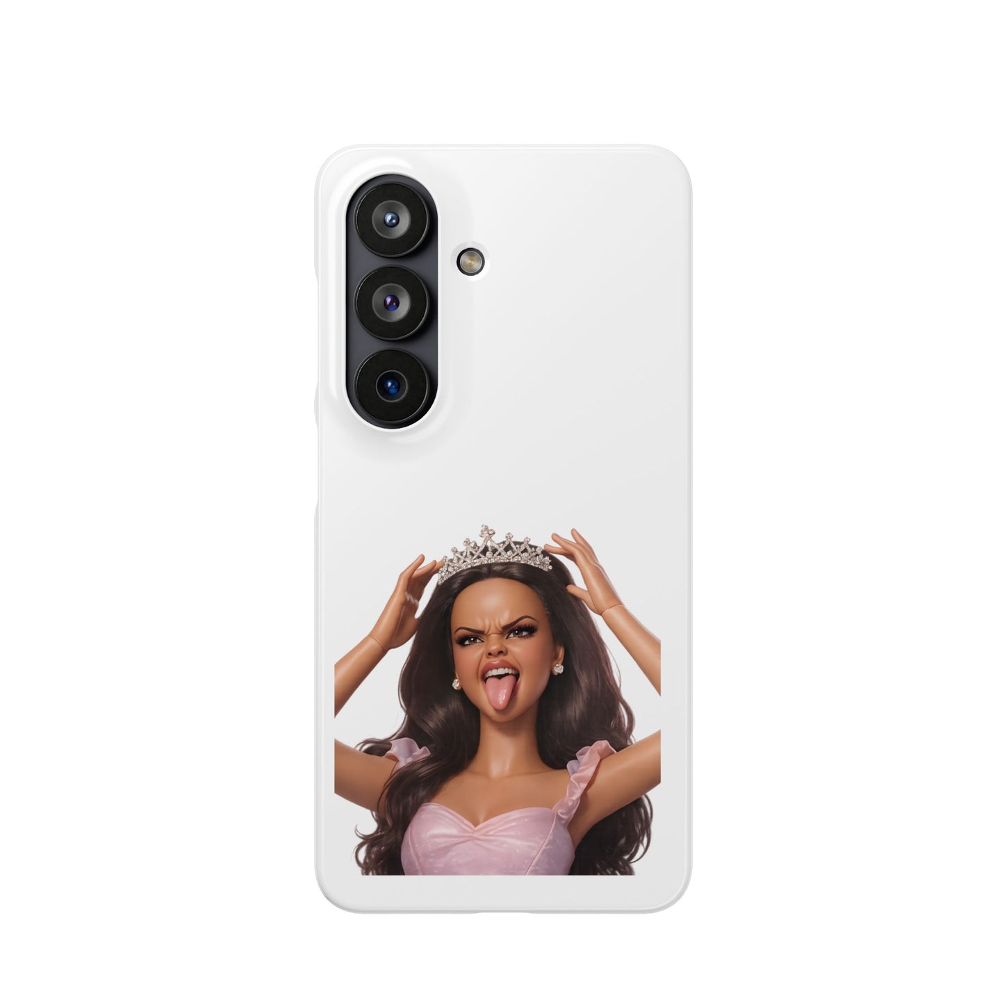 Barbicore Handyhülle – Frecher Beauty Queen Look mit Tiara & Zunge raus | Pink Puppen-Style Case für Fashion-Fans