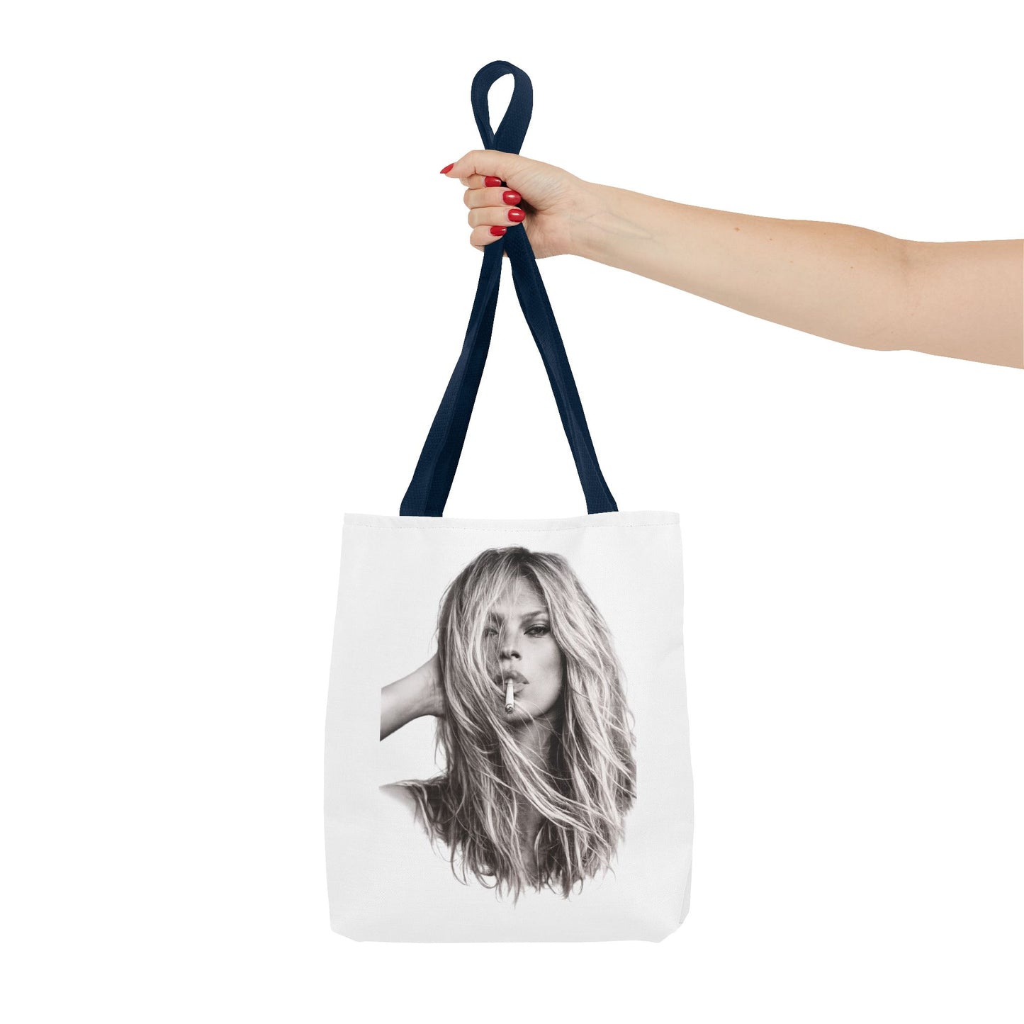 Kate Moss Tote Bag – Schwarz-Weiß Portrait Fashion Icon Stofftasche | Kultiges Model Motiv für Fans & Fashionistas