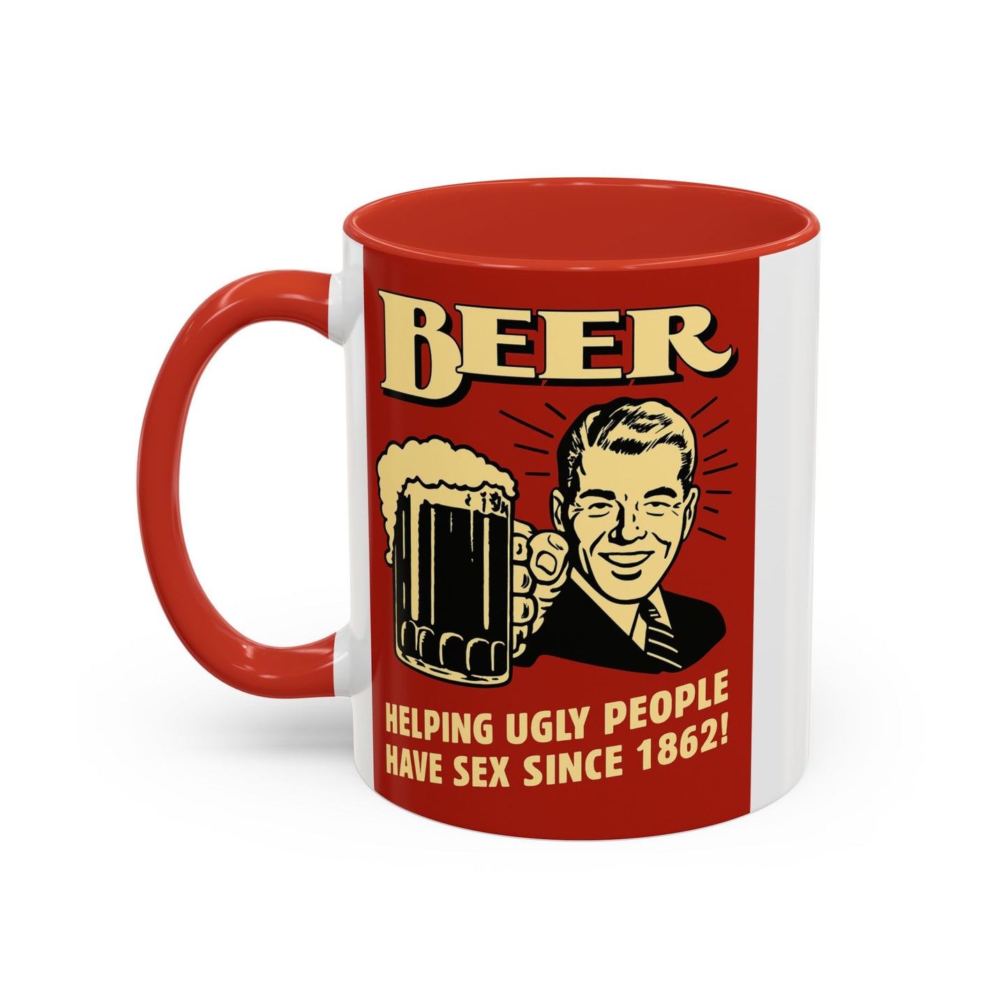 Bunte Tasse "BEER - Helping Ugly People" | Lustige Retro Bier Kaffeetasse | Vintage Geschenk für Bierliebhaber & Partyfans