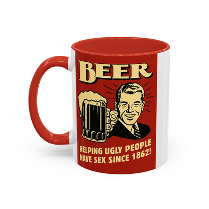 Bunte Tasse "BEER - Helping Ugly People" | Lustige Retro Bier Kaffeetasse | Vintage Geschenk für Bierliebhaber & Partyfans