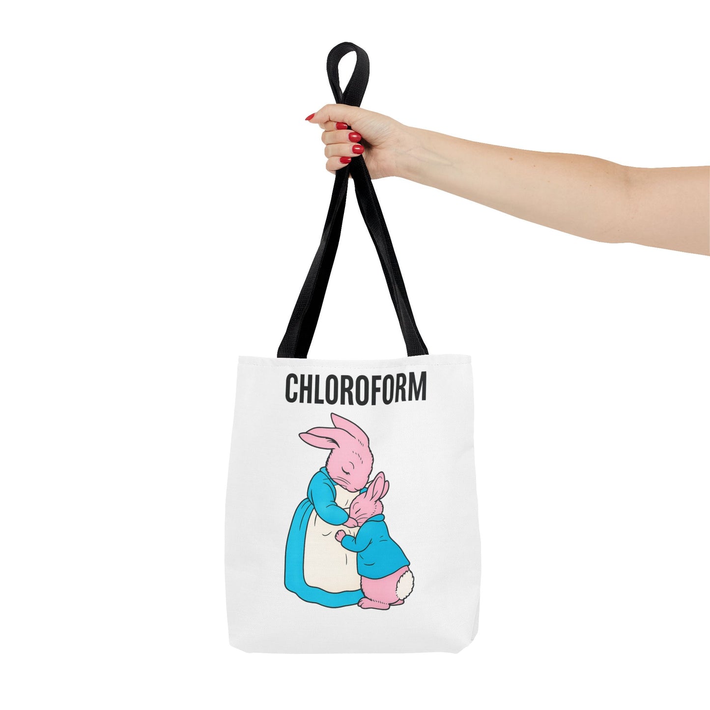 Chloroform Hasen Tote Bag - Lustige Parodie Stoffbeutel mit niedlichem Bunny Motiv - Schwarzer Humor Geschenk