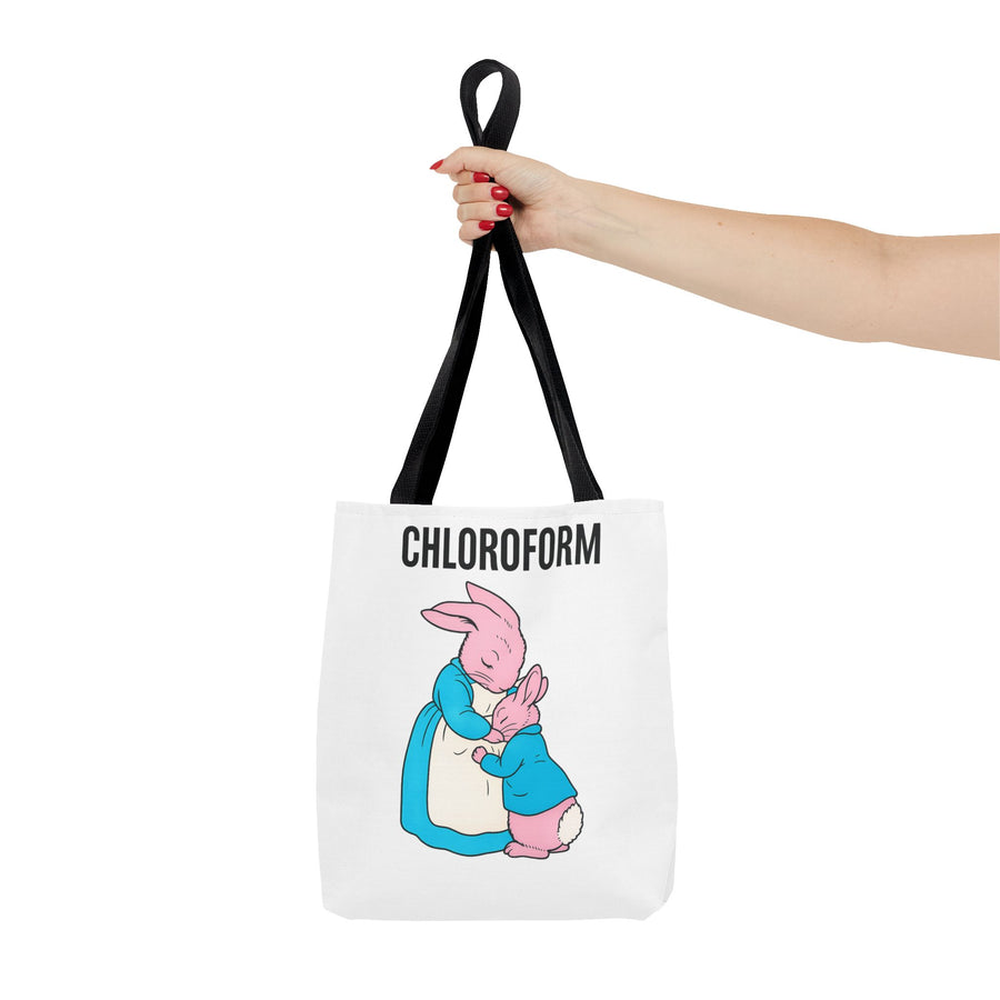 Chloroform Hasen Tote Bag - Lustige Parodie Stoffbeutel mit niedlichem Bunny Motiv - Schwarzer Humor Geschenk