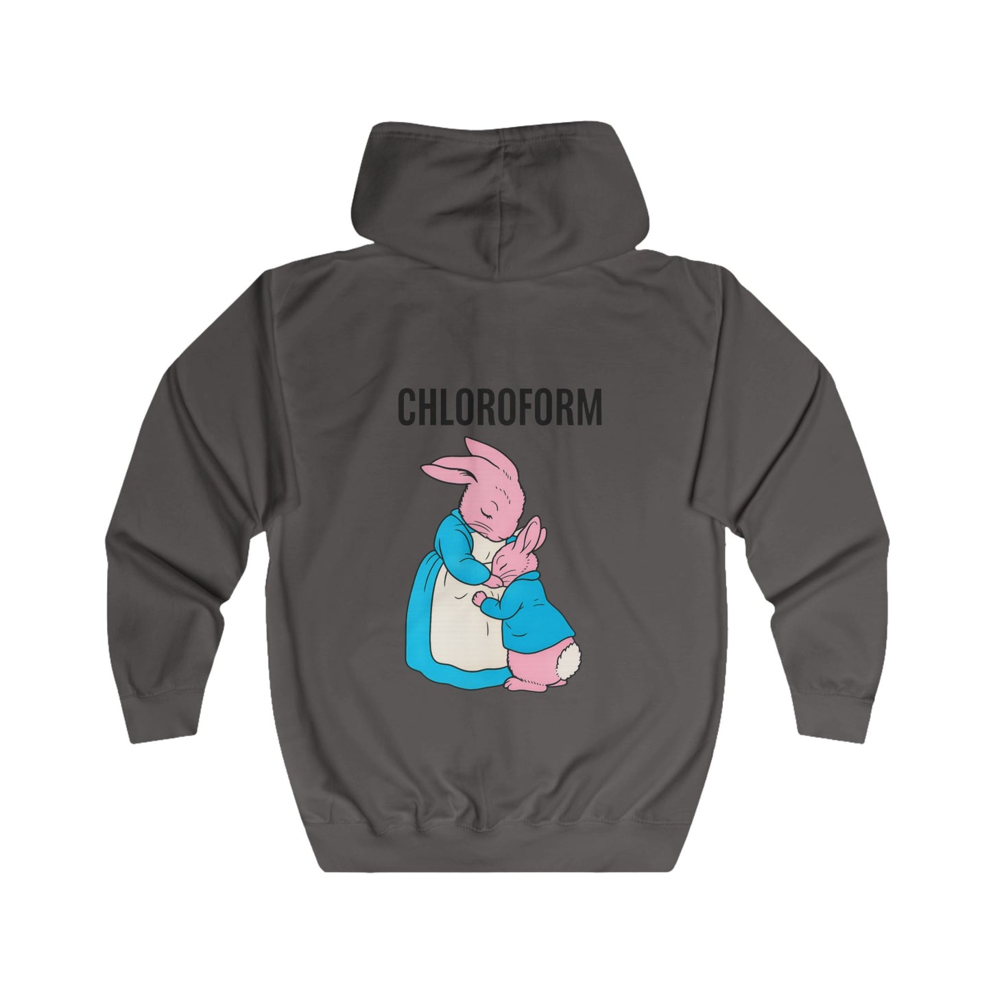 CHLOROFORM Hase Zip Hoodie – Lustiger Schwarzer Humor Kapuzenpullover mit Häschen Motiv, Sarkastisches Geschenk