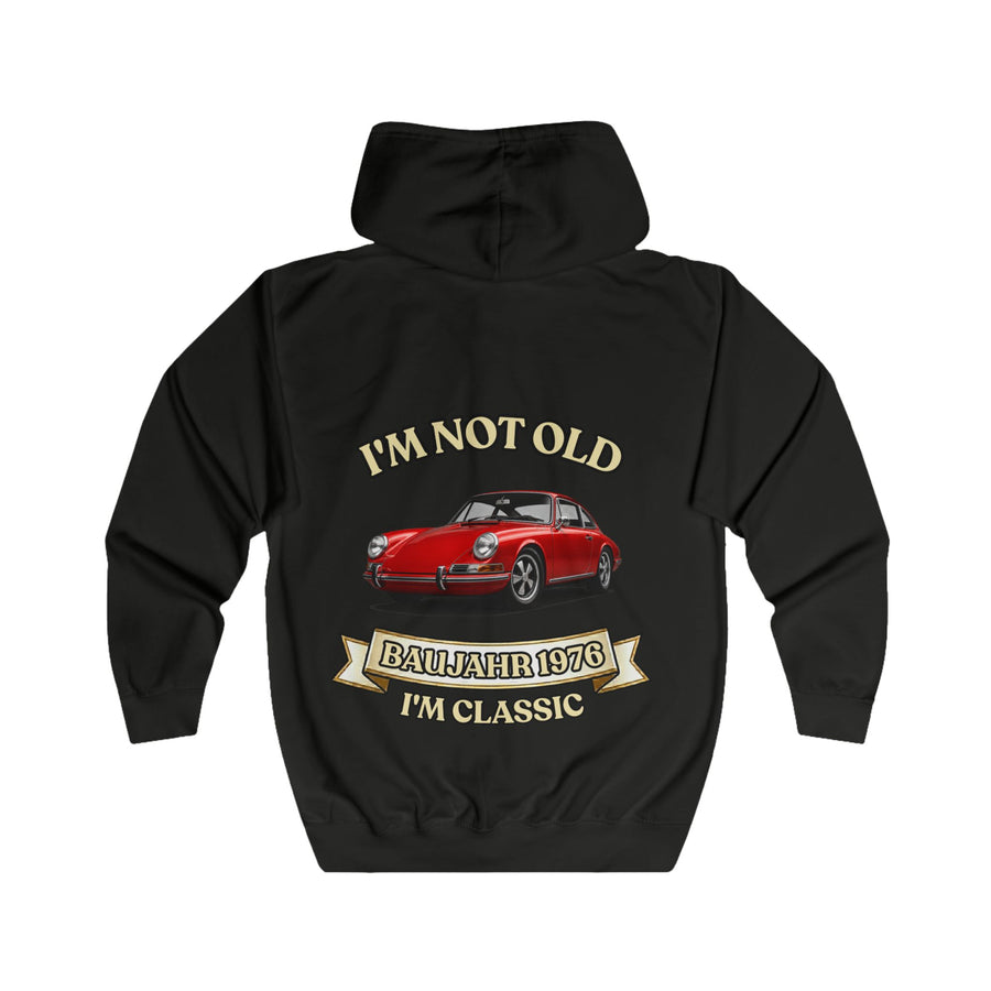 True Insights Geschenk zum 50. Geburtstag – Sweatjacke Jahrgang 1976 mit Porsche-Motiv | Zip-Hoodie mit Rückendruck