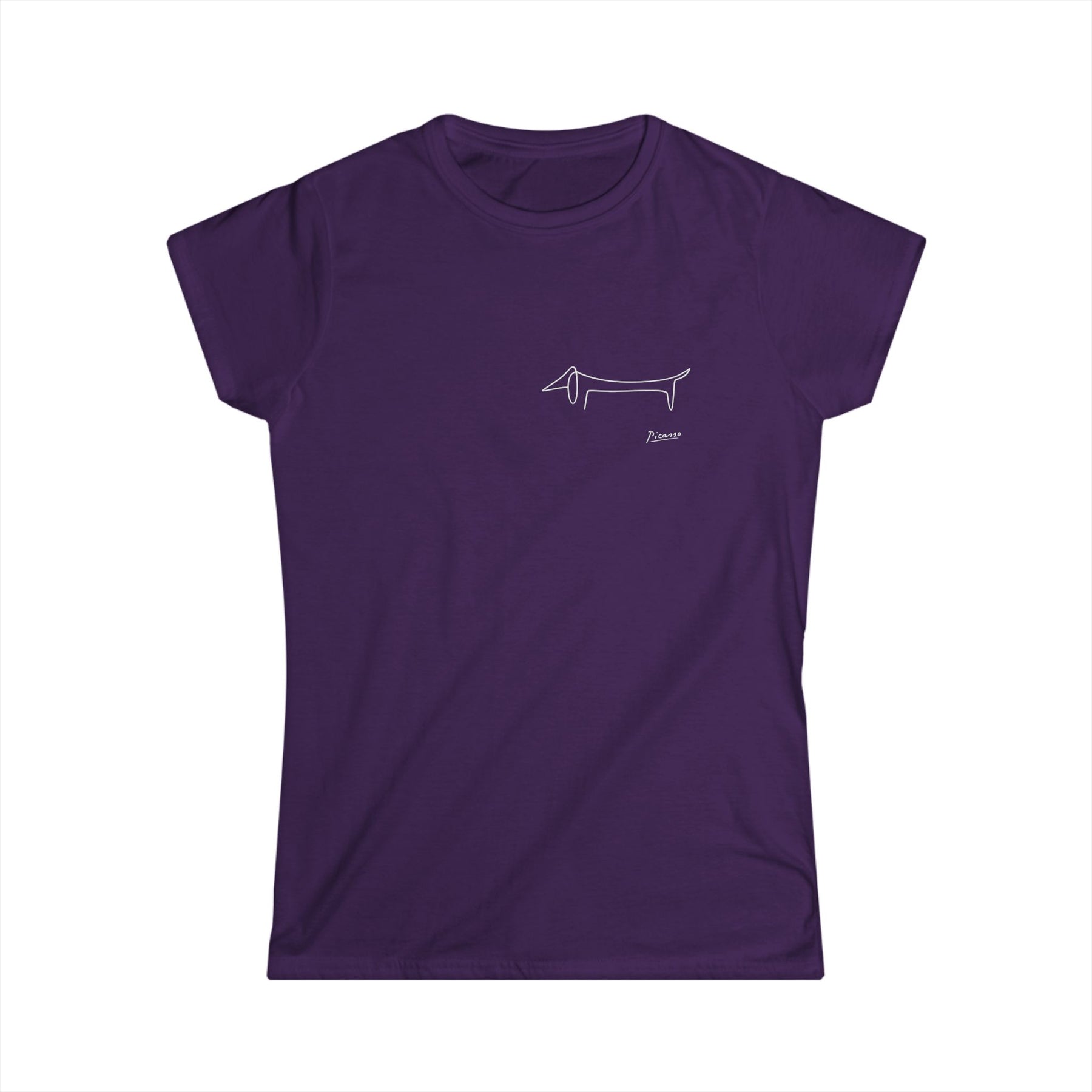 True Insights Damen T-Shirt minimalistischer Picasso Dackel in Lila mit kleinem Motiv