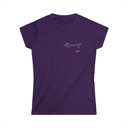 True Insights Damen T-Shirt minimalistischer Picasso Dackel in Lila mit kleinem Motiv