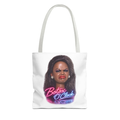 Botox O'Clock Tote Bag – Lustiger Polyester-Beutel mit Neon-Grimasse | Gym Sport Einkauf Geschenk