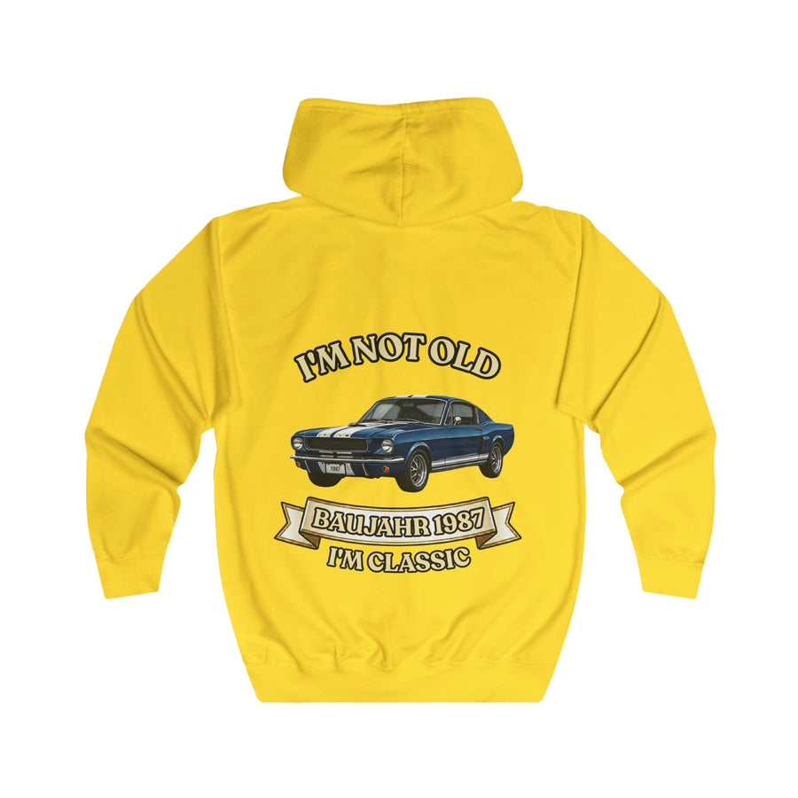 True Insights Geschenk zum 40. Geburtstag – Sweatjacke Jahrgang 1987 Muscle Car | Zip-Hoodie mit Rückendruck