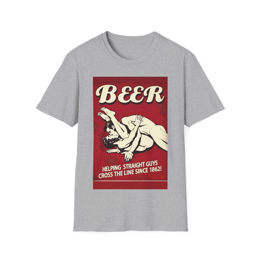 True Insights T-Shirt BEER Helping Straight Guys Cross the Line Since 1862 in Sportgrau, witziges Bierdesign