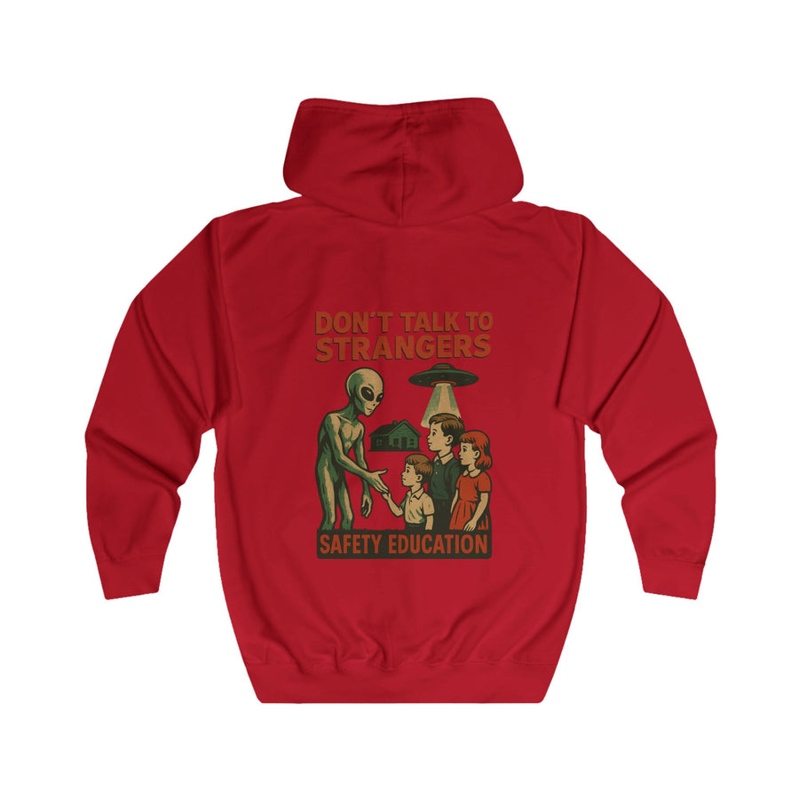 Don't Talk to Strangers Alien Zip-Hoodie – Lustiges Retro-UFO-Motiv