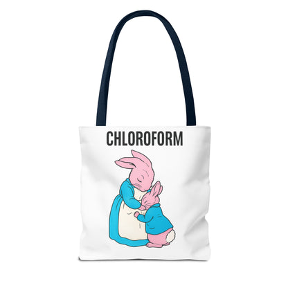 Chloroform Hasen Tote Bag - Lustige Parodie Stoffbeutel mit niedlichem Bunny Motiv - Schwarzer Humor Geschenk