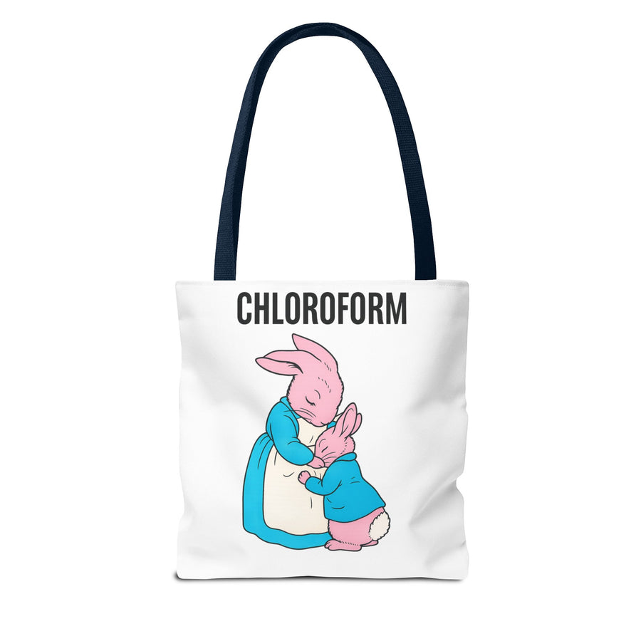 Chloroform Hasen Tote Bag - Lustige Parodie Stoffbeutel mit niedlichem Bunny Motiv - Schwarzer Humor Geschenk