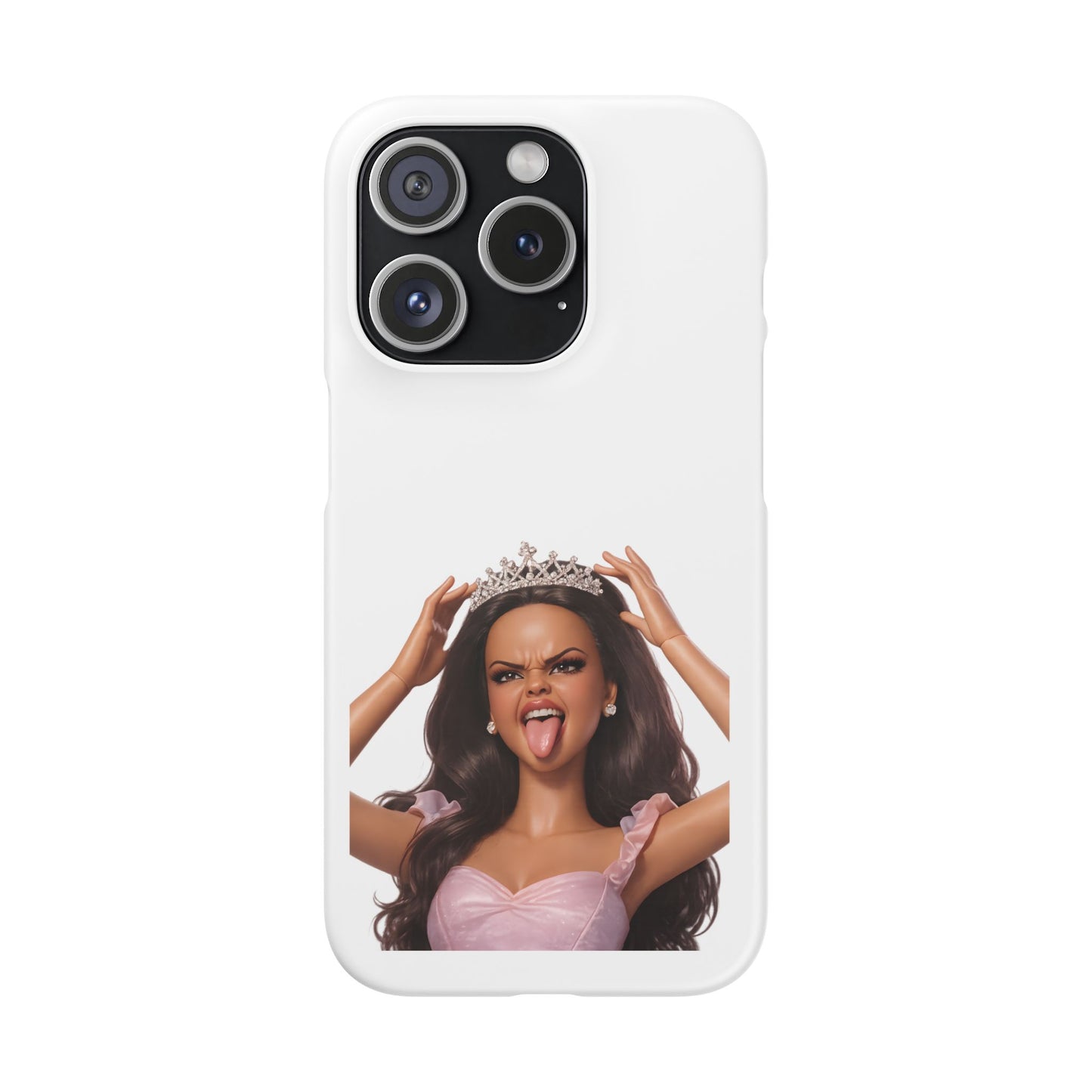 Barbicore Handyhülle – Frecher Beauty Queen Look mit Tiara & Zunge raus | Pink Puppen-Style Case für Fashion-Fans