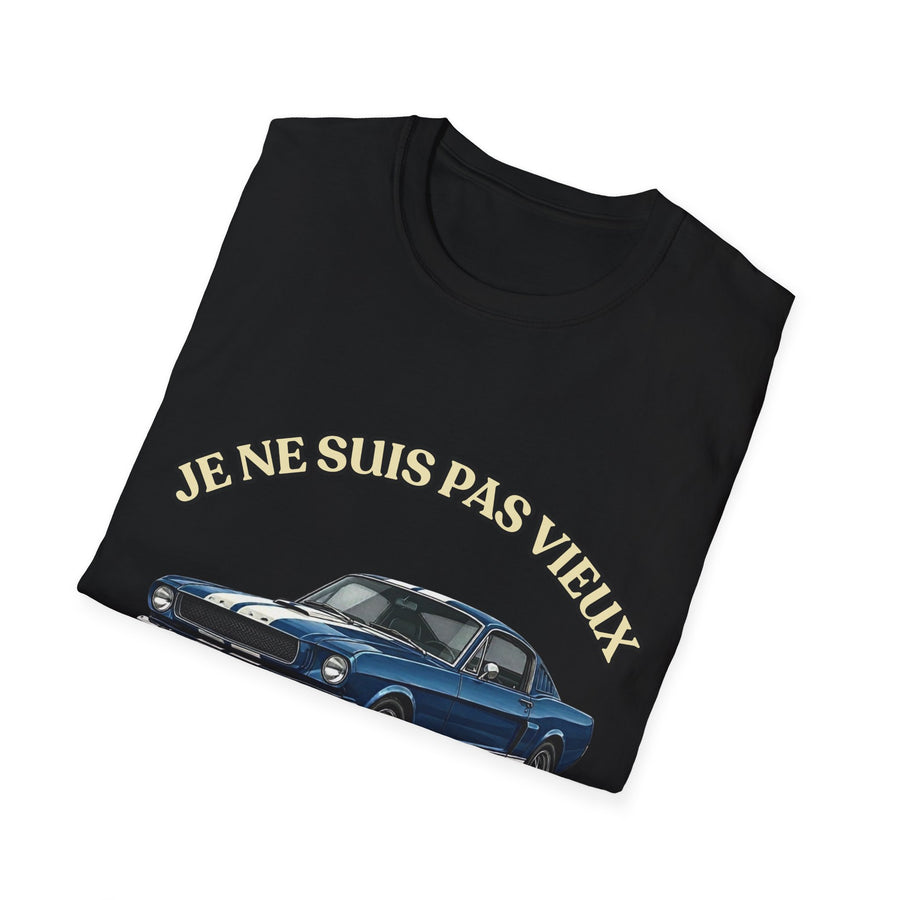 T-shirt Millésime 1966 « Je ne suis pas vieux, je suis vintage » – Cadeau anniversaire 60 ans homme – Voiture américaine bleue, voiture ancienne rétro