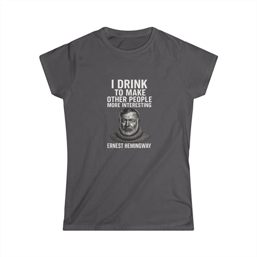 True Insights Damen Shirt satirisches Hemingway Zitat Whiskey Spruch in Anthrazit