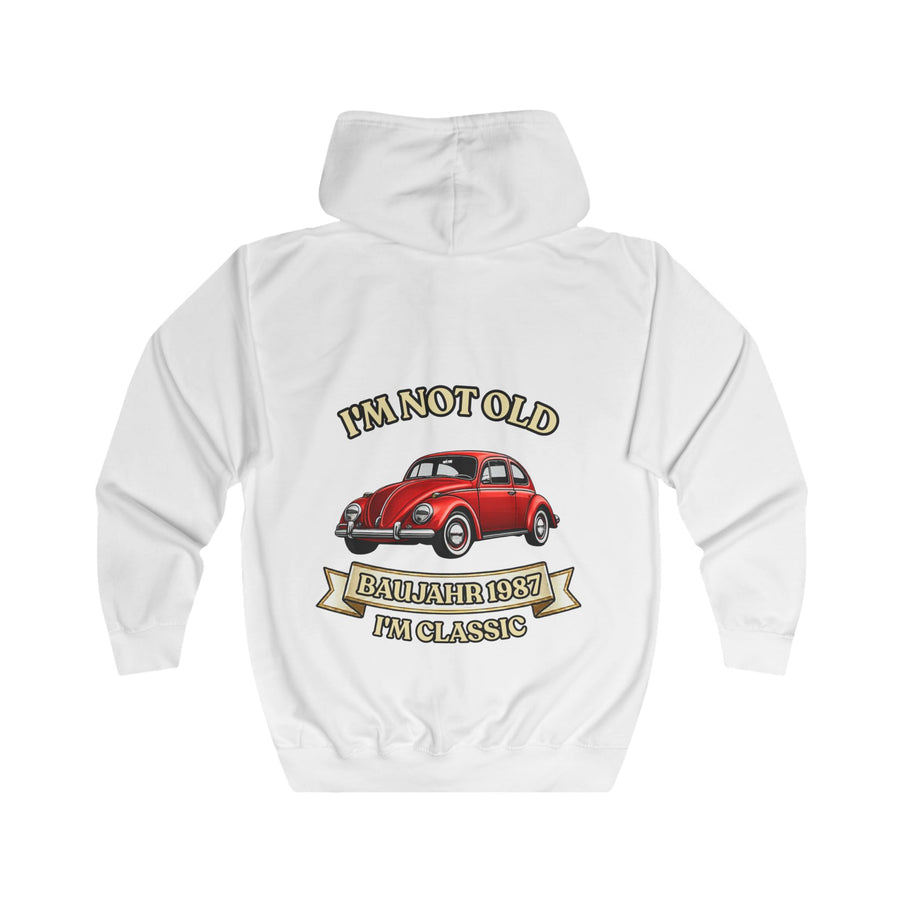 Geschenk zum 40. Geburtstag – Sweatjacke Jahrgang 1987 VW Käfer – Arctic White – Rückenansicht