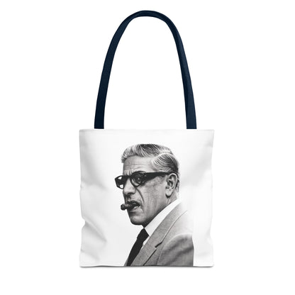 Aristoteles Onassis Portrait Tote Bag – Vintage Schwarz-Weiß Zigarre Ikone Polyester Stofftasche für Stil-Liebhaber