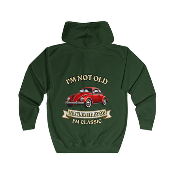 Geschenk zum 80. Geburtstag – Sweatjacke Jahrgang 1946 VW Käfer – Bottle Green – Rückenansicht