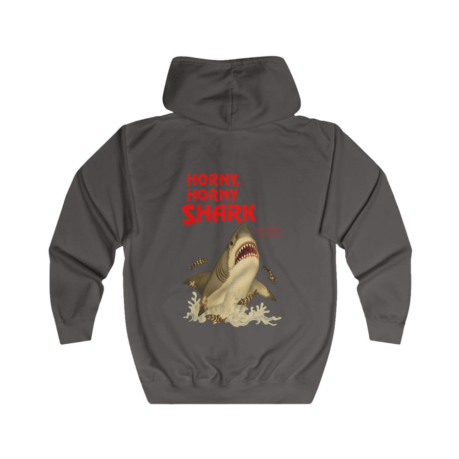 Hai Sweatjacke „Horny, Horny Shark“ – Zip-Hoodie mit Rückendruck – Steel Grey – Rückenansicht