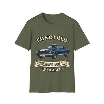 Geschenk zum 40. Geburtstag – T-Shirt Jahrgang 1987 Muscle Car – Military Green – Vorderseite
