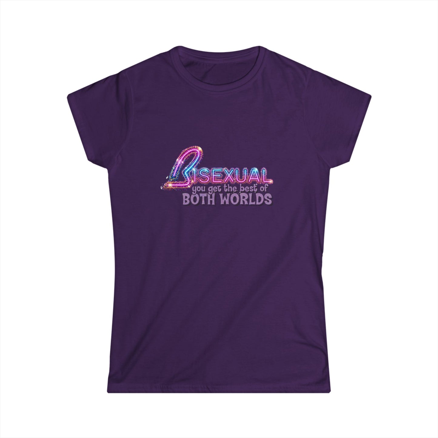 True Insights Damen Shirt Bisexual Best Of Both Worlds mit Glitzer Neon Bi Pride Design in Lila