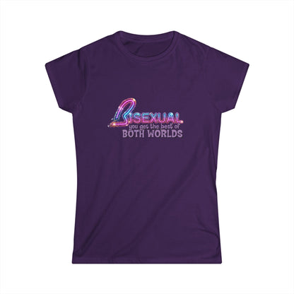 True Insights Damen Shirt Bisexual Best Of Both Worlds mit Glitzer Neon Bi Pride Design in Lila