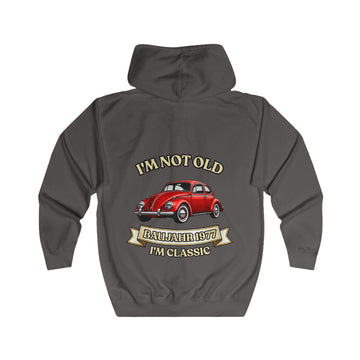 Geschenk zum 50. Geburtstag – Sweatjacke Jahrgang 1977 VW Käfer – Steel Grey – Rückenansicht
