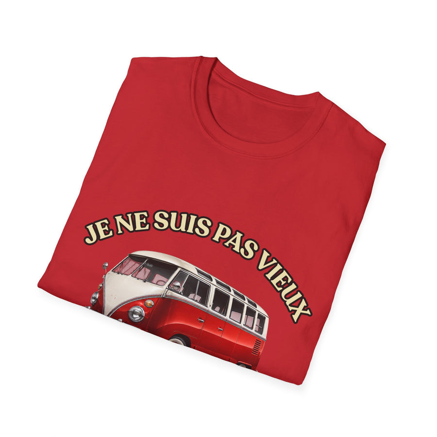 T-shirt Millésime 1966 « Je ne suis pas vieux, je suis vintage » – Cadeau anniversaire 60 ans homme – Combi rouge et blanc, voiture ancienne rétro
