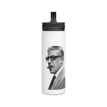 Aristoteles Onassis Portrait Edelstahl-Trinkflasche – Isolierte Wasserflasche mit Griff-Deckel, Vintage Schwarz-Weiß Ikone Geschenk