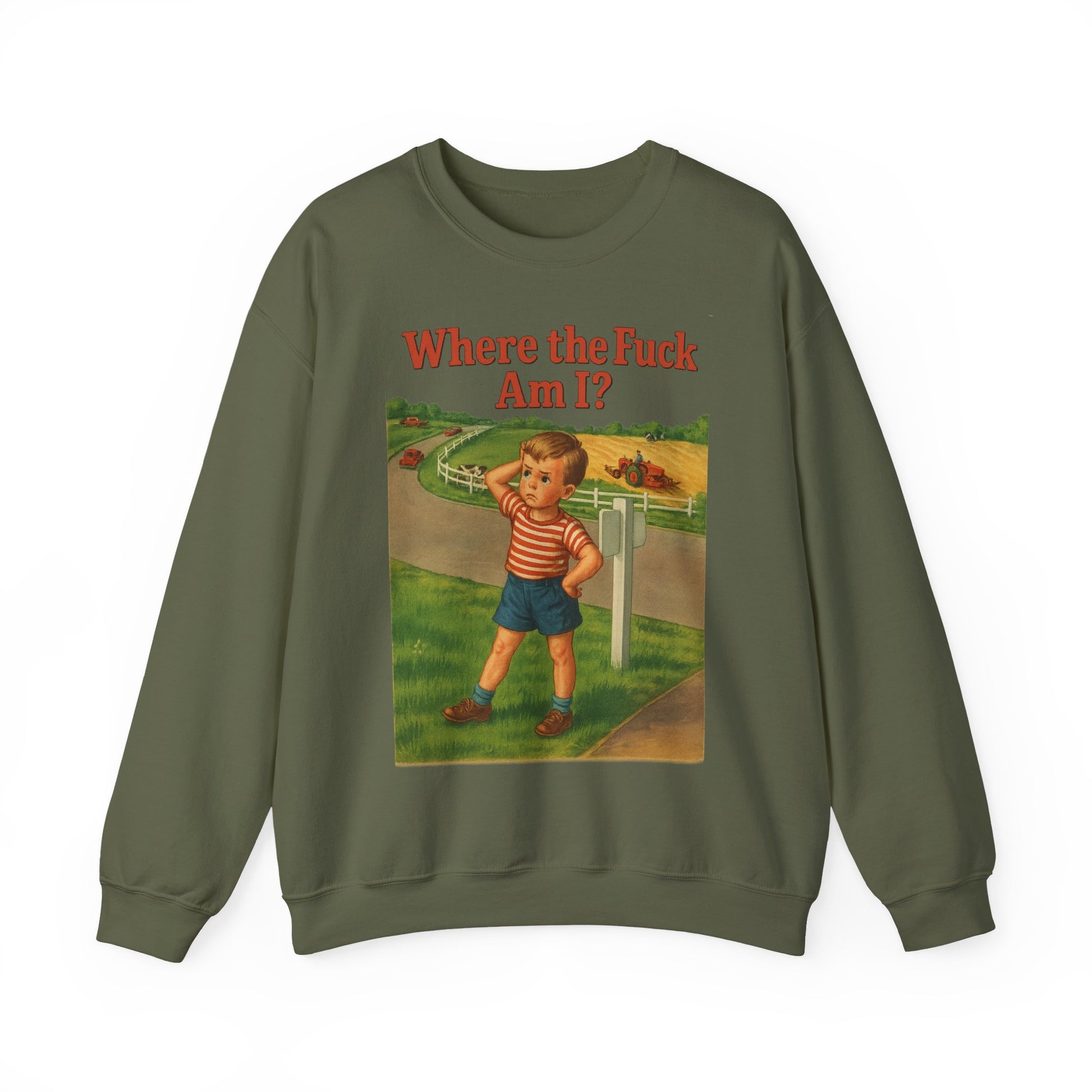 Sweatshirt – Where the Hell Am I? – Vintage Sweatshirt mit nostalgischem Lost-Boy-Motiv | True Insights Design mit Humor