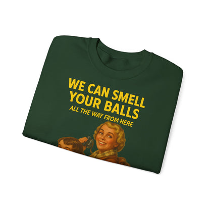 Sweatshirt – Vintage Sweatshirt – „We Can Smell Your Balls“ im Spioninnen-Stil | True Insights Design mit Humor