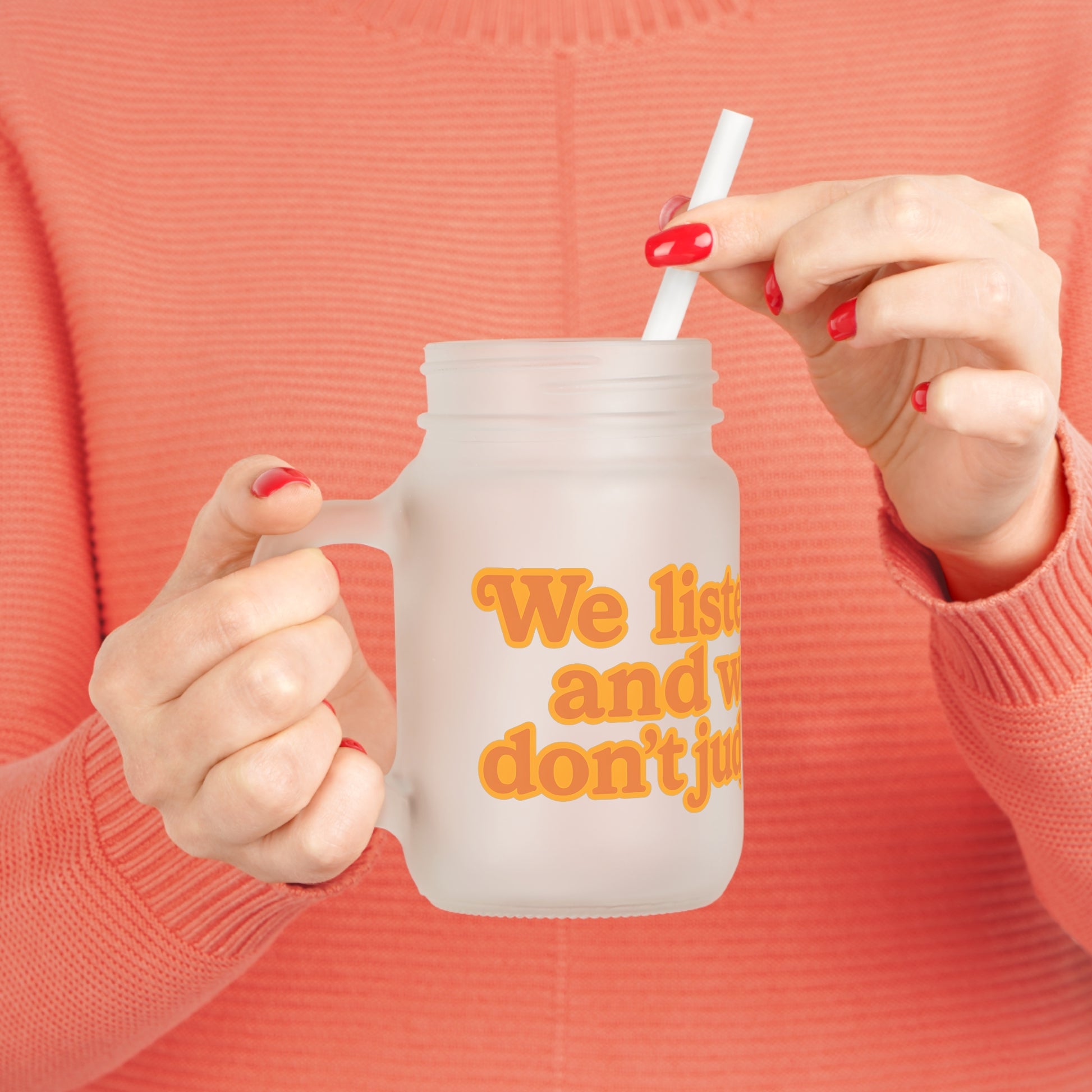 Jar Mug mit Dackel-Motiv – „We listen and we don’t judge.“ | Lustiges Henkelglas für Kaffee, Eistee & mehr – Lustiges Mug | True Insights – Bild 4