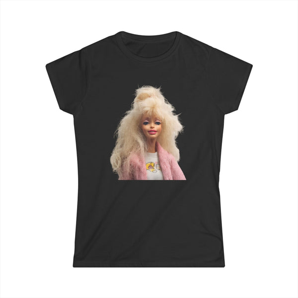 True Insights Damen T-Shirt Retro Puppe blondes Fashion Doll Motiv im 80er 90er Style in Schwarz