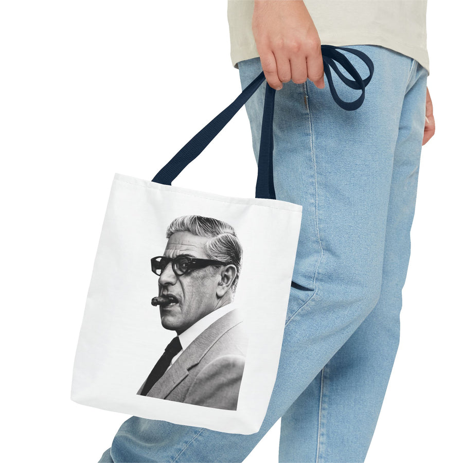 Tote Bag Portrait Aristote Onassis – Icône Vintage Noir & Blanc au Cigare, Sac en Polyester pour Amateurs de Style