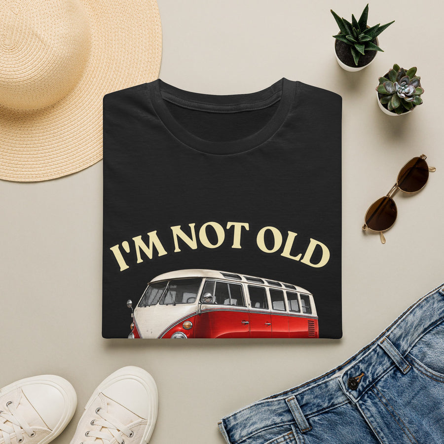 True Insights T-Shirt Baujahr 1976 Classic Bus Oldtimer Motiv, Nahaufnahme des Retro Aufdrucks