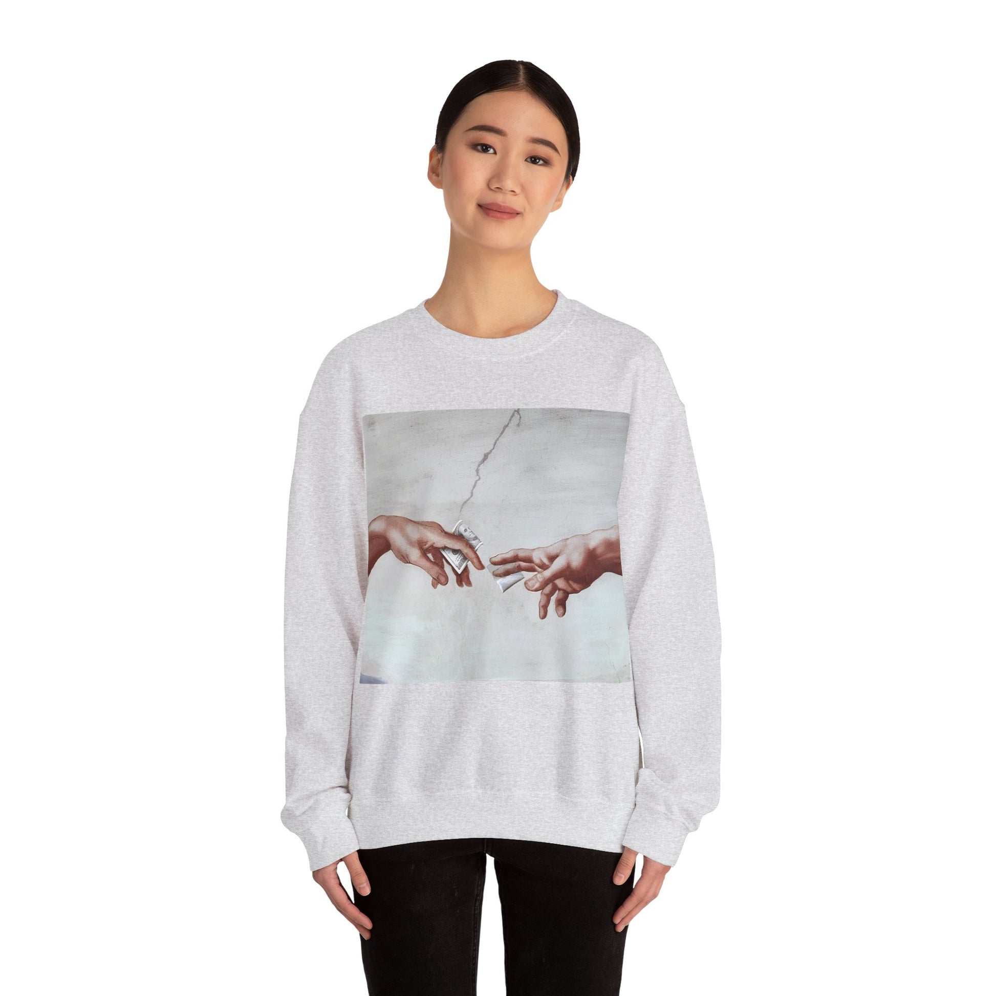 Sweatshirt – The Deal Sweatshirt – Satirische Kunst trifft Streetwear | Michelangelo Meme Design | True Insights Design mit Humor