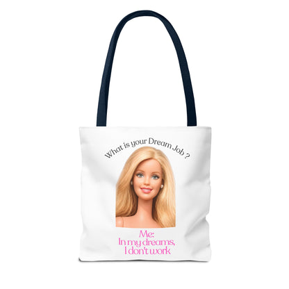 Lustige Tote Bag 'In my dreams I don't work' – Witziger Spruch Anti-Arbeit Stoffbeutel Geschenk für Faulenzer & Tagträumer