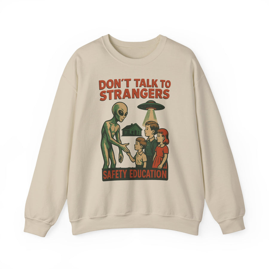 True Insights Don't Talk to Strangers Alien Sweatshirt – Lustiges Retro-UFO-Motiv in Sand