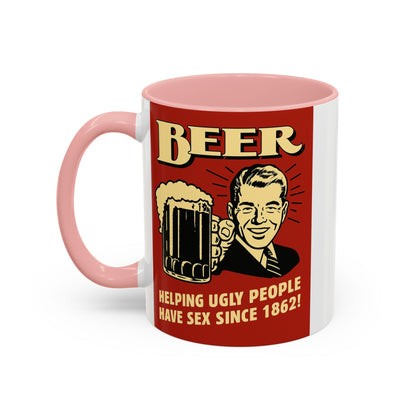 Bunte Tasse "BEER - Helping Ugly People" | Lustige Retro Bier Kaffeetasse | Vintage Geschenk für Bierliebhaber & Partyfans
