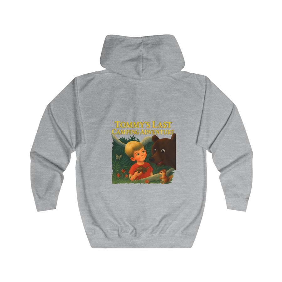 Tommy's Last Camping Adventure Zip-Hoodie – Schattig ontmoet vreemd – Retro-kinderboek-motief