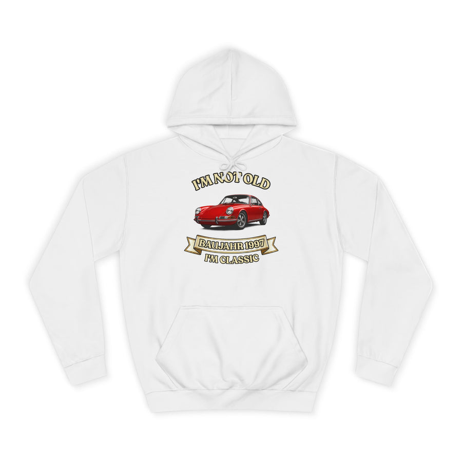 Geschenk zum 30. Geburtstag – Hoodie Jahrgang 1997 mit Porsche-Motiv – Arctic White – Vorderseite