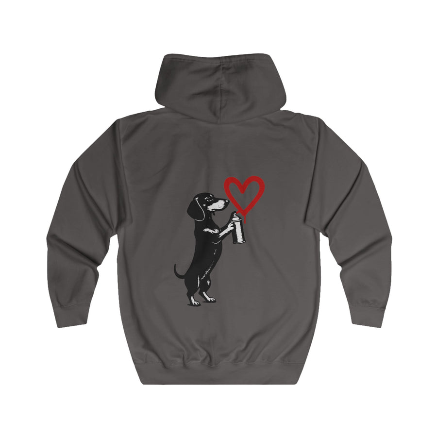 True Insights Dackel mit Sprühdose Zip-Hoodie – Street-Art-Graffiti-Motiv mit Herz
