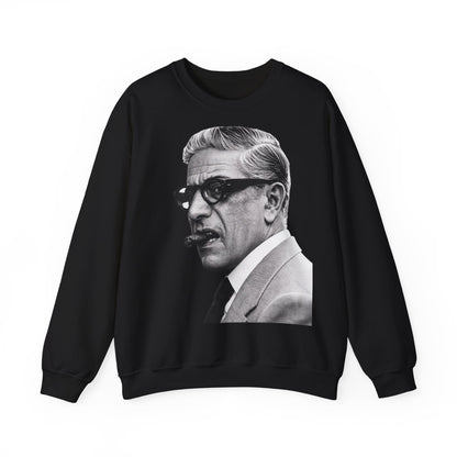Aristoteles Onassis Sweatshirt – Schwarz-Weiß Porträt mit Zigarre & Brille | Vintage Legenden Pullover Herren Damen