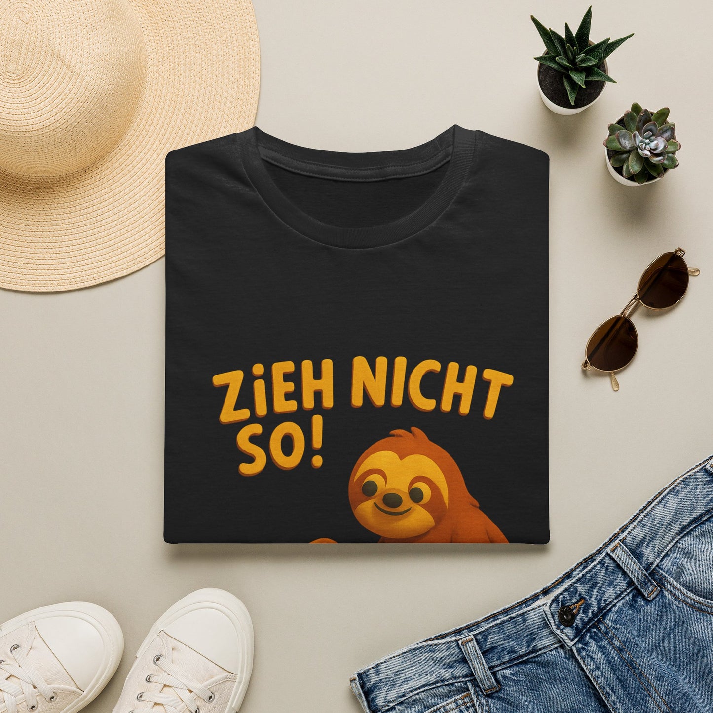 Faultier mit Schnecke an Leine T-Shirt - Zieh nicht so! Lustiges Spruch-Shirt für Geduld & Entspannung