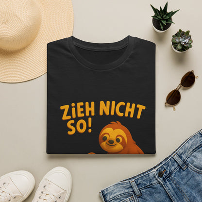 Faultier mit Schnecke an Leine T-Shirt - Zieh nicht so! Lustiges Spruch-Shirt für Geduld & Entspannung