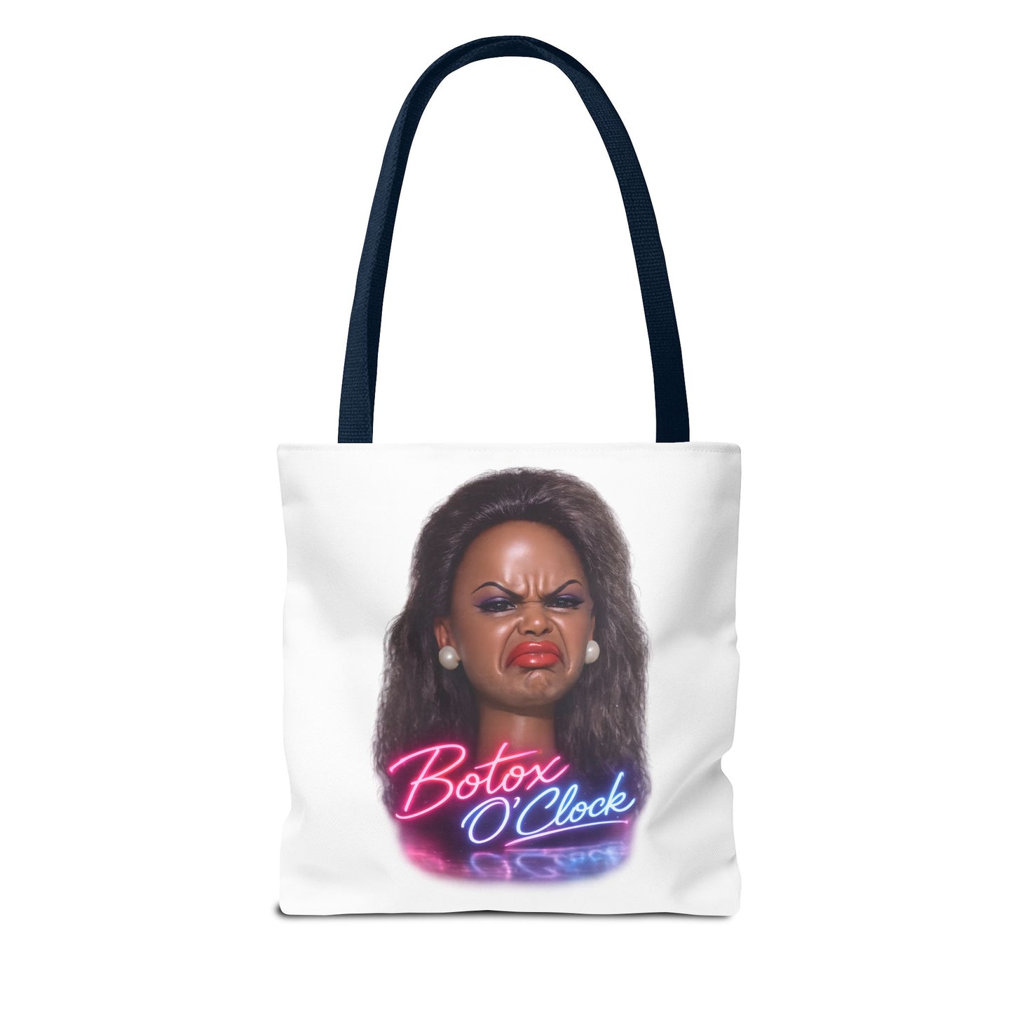 Botox O'Clock Tote Bag – Lustiger Polyester-Beutel mit Neon-Grimasse | Gym Sport Einkauf Geschenk