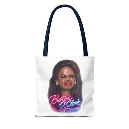 Botox O'Clock Tote Bag – Lustiger Polyester-Beutel mit Neon-Grimasse | Gym Sport Einkauf Geschenk